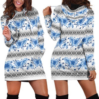Samoa White Sunday Hoodie Dress Samoan Tapa Blue Hibiscus - Polynesian Pride