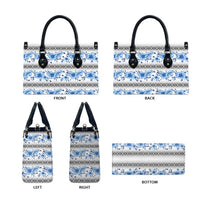 Samoa White Sunday Leather Bag Samoan Tapa Blue Hibiscus - Polynesian Pride