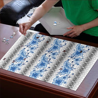 Samoa White Sunday Puzzle Samoan Tapa Blue Hibiscus - Polynesian Pride