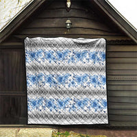 Samoa White Sunday Quilt Samoan Tapa Blue Hibiscus - Polynesian Pride