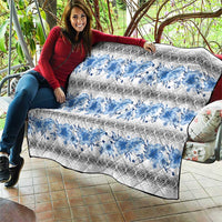 Samoa White Sunday Quilt Samoan Tapa Blue Hibiscus - Polynesian Pride