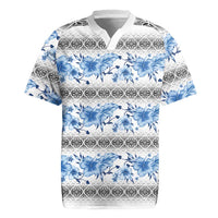Samoa White Sunday Rugby Jersey Samoan Tapa Blue Hibiscus LT05 Blue - Polynesian Pride