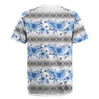 Samoa White Sunday Rugby Jersey Samoan Tapa Blue Hibiscus LT05 - Polynesian Pride