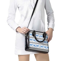 Samoa White Sunday Shoulder Handbag Samoan Tapa Blue Hibiscus - Polynesian Pride