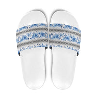 Samoa White Sunday Slide Sandals Samoan Tapa Blue Hibiscus - Polynesian Pride