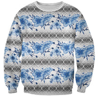 Samoa White Sunday Sweatshirt Samoan Tapa Blue Hibiscus - Polynesian Pride