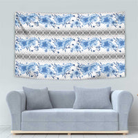 Samoa White Sunday Tapestry Samoan Tapa Blue Hibiscus - Polynesian Pride