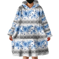 Samoa White Sunday Wearable Blanket Hoodie Samoan Tapa Blue Hibiscus LT05 - Polynesian Pride