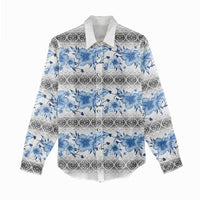 Samoa White Sunday Women Casual Shirt Samoan Tapa Blue Hibiscus - Polynesian Pride