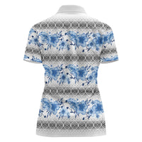 Samoa White Sunday Women Polo Shirt Samoan Tapa Blue Hibiscus - Polynesian Pride