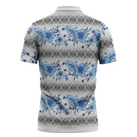 Samoa White Sunday Zipper Polo Shirt Samoan Tapa Blue Hibiscus LT05 - Polynesian Pride