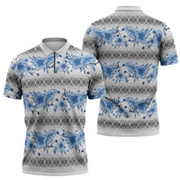 Samoa White Sunday Zipper Polo Shirt Samoan Tapa Blue Hibiscus LT05 - Polynesian Pride