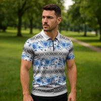 Samoa White Sunday Zipper Polo Shirt Samoan Tapa Blue Hibiscus LT05 - Polynesian Pride