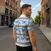 Samoa White Sunday Zipper Polo Shirt Samoan Tapa Blue Hibiscus LT05 - Polynesian Pride