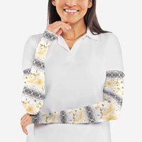 Samoa White Sunday Arm Sleeves Samoan Tapa Yellow Hibiscus - Polynesian Pride