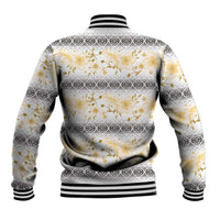 Samoa White Sunday Baseball Jacket Samoan Tapa Yellow Hibiscus LT05 - Polynesian Pride