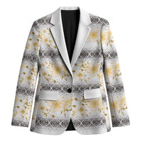 Samoa White Sunday Blazer Samoan Tapa Yellow Hibiscus - Polynesian Pride