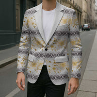 Samoa White Sunday Blazer Samoan Tapa Yellow Hibiscus - Polynesian Pride