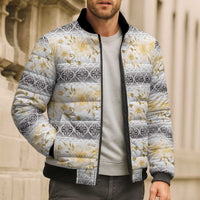 Samoa White Sunday Bomber Puffer Jacket Samoan Tapa Yellow Hibiscus LT05 - Polynesian Pride