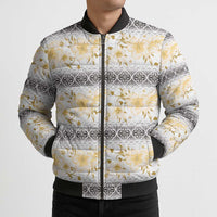 Samoa White Sunday Bomber Puffer Jacket Samoan Tapa Yellow Hibiscus LT05 - Polynesian Pride