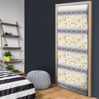 Samoa White Sunday Door Cover Samoan Tapa Yellow Hibiscus - Polynesian Pride