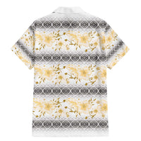 Samoa White Sunday Family Matching Mermaid Dress and Hawaiian Shirt Samoan Tapa Yellow Hibiscus - Polynesian Pride