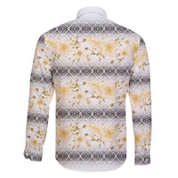 Samoa White Sunday Family Matching Off The Shoulder Long Sleeve Dress and Hawaiian Shirt Samoan Tapa Yellow Hibiscus - Polynesian Pride