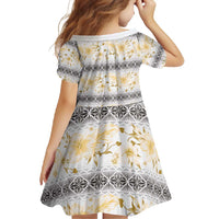 Samoa White Sunday Family Matching Off Shoulder Maxi Dress and Hawaiian Shirt Samoan Tapa Yellow Hibiscus - Polynesian Pride