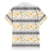Samoa White Sunday Family Matching Off Shoulder Maxi Dress and Hawaiian Shirt Samoan Tapa Yellow Hibiscus - Polynesian Pride
