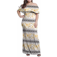 Samoa White Sunday Family Matching Off Shoulder Maxi Dress and Hawaiian Shirt Samoan Tapa Yellow Hibiscus - Polynesian Pride