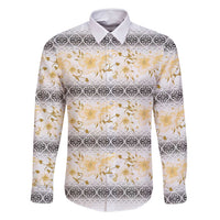 Samoa White Sunday Family Matching Off Shoulder Short Dress and Hawaiian Shirt Samoan Tapa Yellow Hibiscus - Polynesian Pride