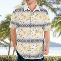 Samoa White Sunday Hawaiian Shirt Samoan Tapa Yellow Hibiscus - Polynesian Pride