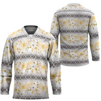 Samoa White Sunday Hockey Jersey Samoan Tapa Yellow Hibiscus LT05 - Polynesian Pride