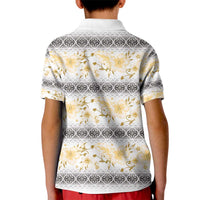 Samoa White Sunday Kid Polo Shirt Samoan Tapa Yellow Hibiscus - Polynesian Pride