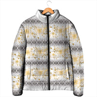 Samoa White Sunday Padded Jacket Samoan Tapa Yellow Hibiscus LT05 - Polynesian Pride
