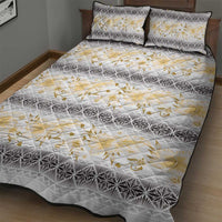 Samoa White Sunday Quilt Bed Set Samoan Tapa Yellow Hibiscus - Polynesian Pride