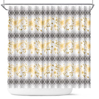Samoa White Sunday Shower Curtain Samoan Tapa Yellow Hibiscus - Polynesian Pride