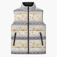 Samoa White Sunday Sleeveless Puffer Jacket Samoan Tapa Yellow Hibiscus LT05 Unisex Yellow - Polynesian Pride