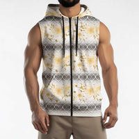 Samoa White Sunday Sleeveless Zip Hoodie Samoan Tapa Yellow Hibiscus LT05 - Polynesian Pride