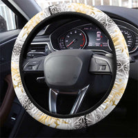 Samoa White Sunday Steering Wheel Cover Samoan Tapa Yellow Hibiscus LT05 - Polynesian Pride