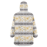 Samoa White Sunday Wearable Blanket Hoodie Samoan Tapa Yellow Hibiscus LT05 - Polynesian Pride