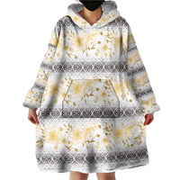 Samoa White Sunday Wearable Blanket Hoodie Samoan Tapa Yellow Hibiscus LT05 - Polynesian Pride