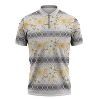 Samoa White Sunday Zipper Polo Shirt Samoan Tapa Yellow Hibiscus LT05 Yellow - Polynesian Pride