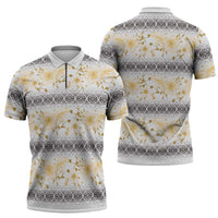 Samoa White Sunday Zipper Polo Shirt Samoan Tapa Yellow Hibiscus LT05 - Polynesian Pride