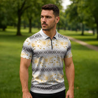 Samoa White Sunday Zipper Polo Shirt Samoan Tapa Yellow Hibiscus LT05 - Polynesian Pride