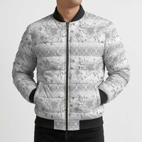 Samoa White Sunday Bomber Puffer Jacket Samoan Tapa White Hibiscus LT05 - Polynesian Pride