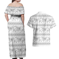 Samoa White Sunday Couples Matching Off Shoulder Maxi Dress and Hawaiian Shirt Samoan Tapa White Hibiscus - Polynesian Pride
