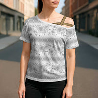 Samoa White Sunday Cross Shoulder Shirt Samoan Tapa White Hibiscus - Polynesian Pride