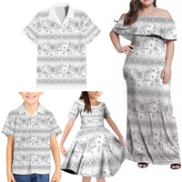 Samoa White Sunday Family Matching Off Shoulder Maxi Dress and Hawaiian Shirt Samoan Tapa White Hibiscus - Polynesian Pride