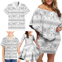 Samoa White Sunday Family Matching Off Shoulder Short Dress and Hawaiian Shirt Samoan Tapa White Hibiscus - Polynesian Pride